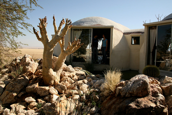 Rostock Ritz Desert Lodge: Bottel Tree vor einem Bungalow