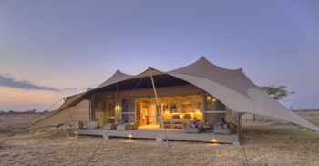Namiri Plains Camp: Zelt vor Sonnenaufgang