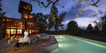 Pench Tree Lodge Pench Tree Lodge: Swimming Pool bei Nacht