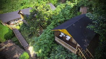 Buhoma Lodge: Chalets in Schrägsicht