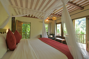 Four Gorillas Lodge: Doppelbett unter Moskitonetz