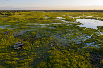 Tuludi Camp: Sundowner auf sumpfigen Wiesen