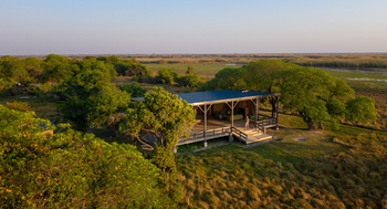 Shoebill Island Camp Shoebill Island Camp: Luftbild vom Zentralbereich