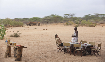 Saruni Rhino Camp: Elefanten nahe gedecktem Esstisch