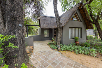 Sabi Sabi Bush Lodge: Eingang mit Baum und Strohdach-Hütte