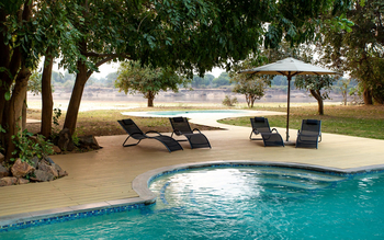 Flatdogs Camp: Pool mit Liegestühlen