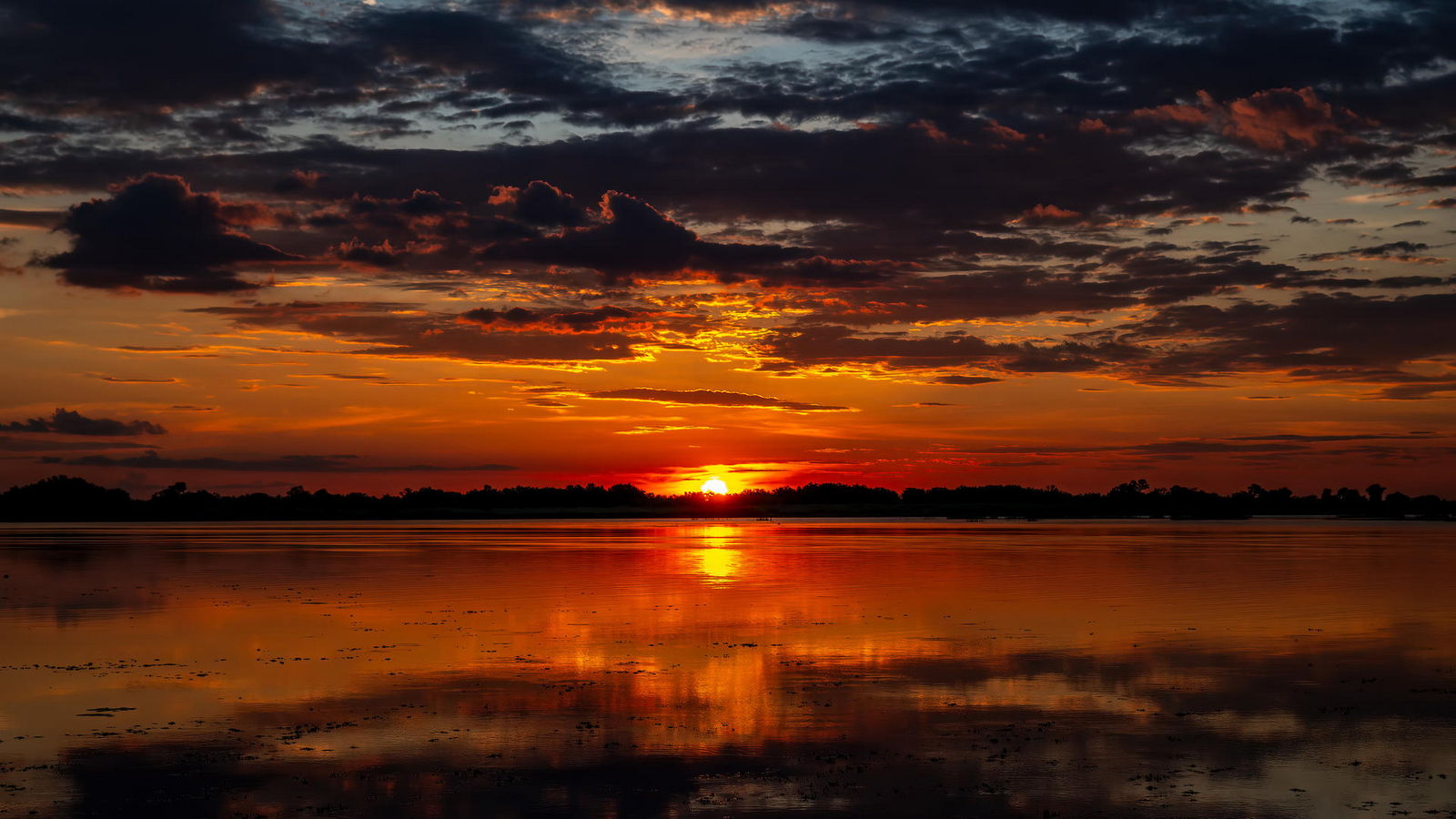 Losika Elephant Camp Losika Elephant Camp: Feuerroter Sonnenuntergang über spiegelndem Wasser
