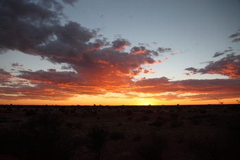 Bagatelle Kalahari Game Ranch: Sonnenuntergang mit Wolken