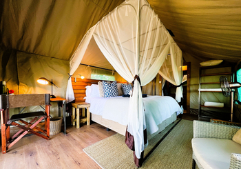 Kala Camp: Gästezelt - Doppelbett und Ventilator