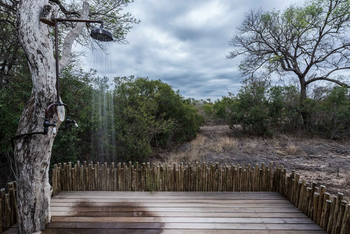 Sabi Sabi Bush Lodge: Rustikale Outdoor-Dusche mit Baumstamm-Duschkopf
