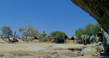 Mwagusi Safari Camp: Elefant vor dem Camp