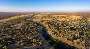 Machaba Camp: Landschaft am Khwai River Richtung Osten