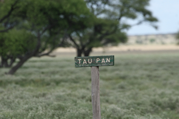 Tau Pan Camp Tau Pan Camp: Schild