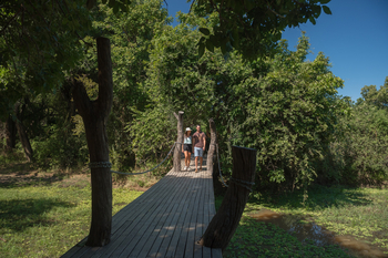 Nkwali Camp: Brücke über die Lagune