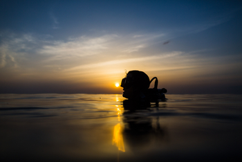 The Manta Resort: Diver before Setting Sun