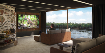 andBeyond Amazon Explorer: Lounge mit Flussblick und Fischillustrationen