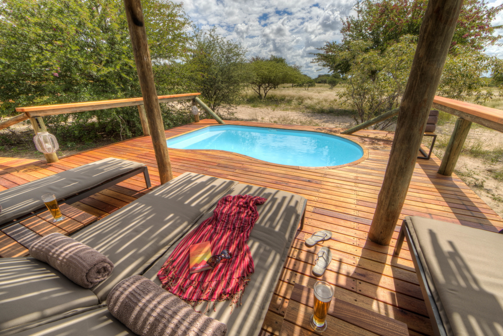 Dinaka Lodge Dinaka Lodge: Pool mit Liegestühlen