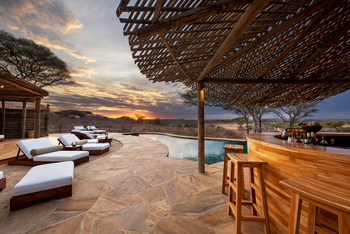 Oliver's Camp: Pool mit Liegestühlen und Bar