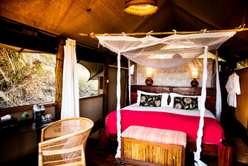 Busanga Bush Camp: Doppelbett mit Moskitonetz