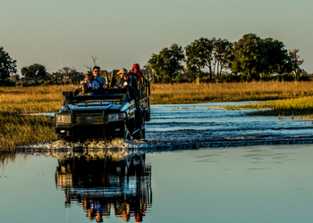Duba Plains Camp: Fahrt durch tiefes Wasser
