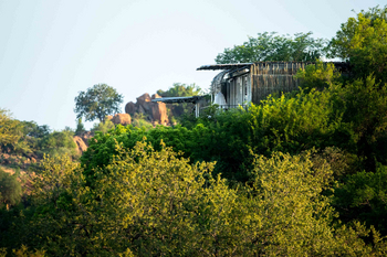 Singita Lebombo Lodge: Holzvilla am grünen Hang im Morgenlicht