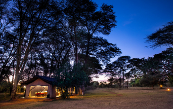 Basecamp Adventure: Essenszelt bei Nacht