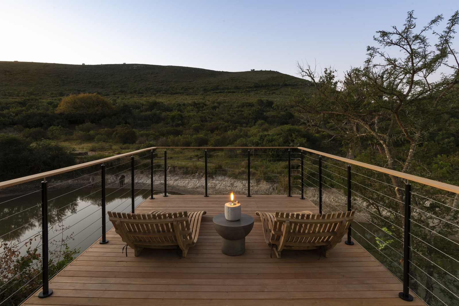 Bayethe Safari Lodge Bayethe Safari Lodge: Balkon vor dem Wasserloch