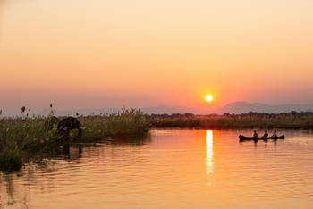 Tembo Plains Camp: Kanu vor Landschaft