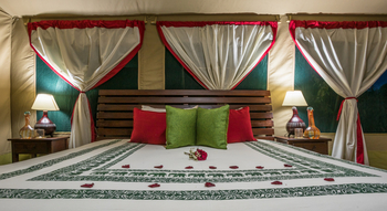 Losokwan Luxury Tented Camp: Doppelbett mit Zierkissen frontal