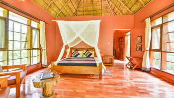 Primate Lodge: Doppelbett mit Moskitonetz