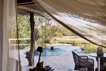 Singita Boulders Lodge: Gäste im Pool mit Glaswänden im Busch